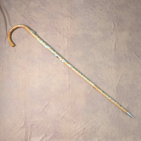 Vintage European Tour Bent Handle Tourist Walking Stick Tan Shaft 90cm